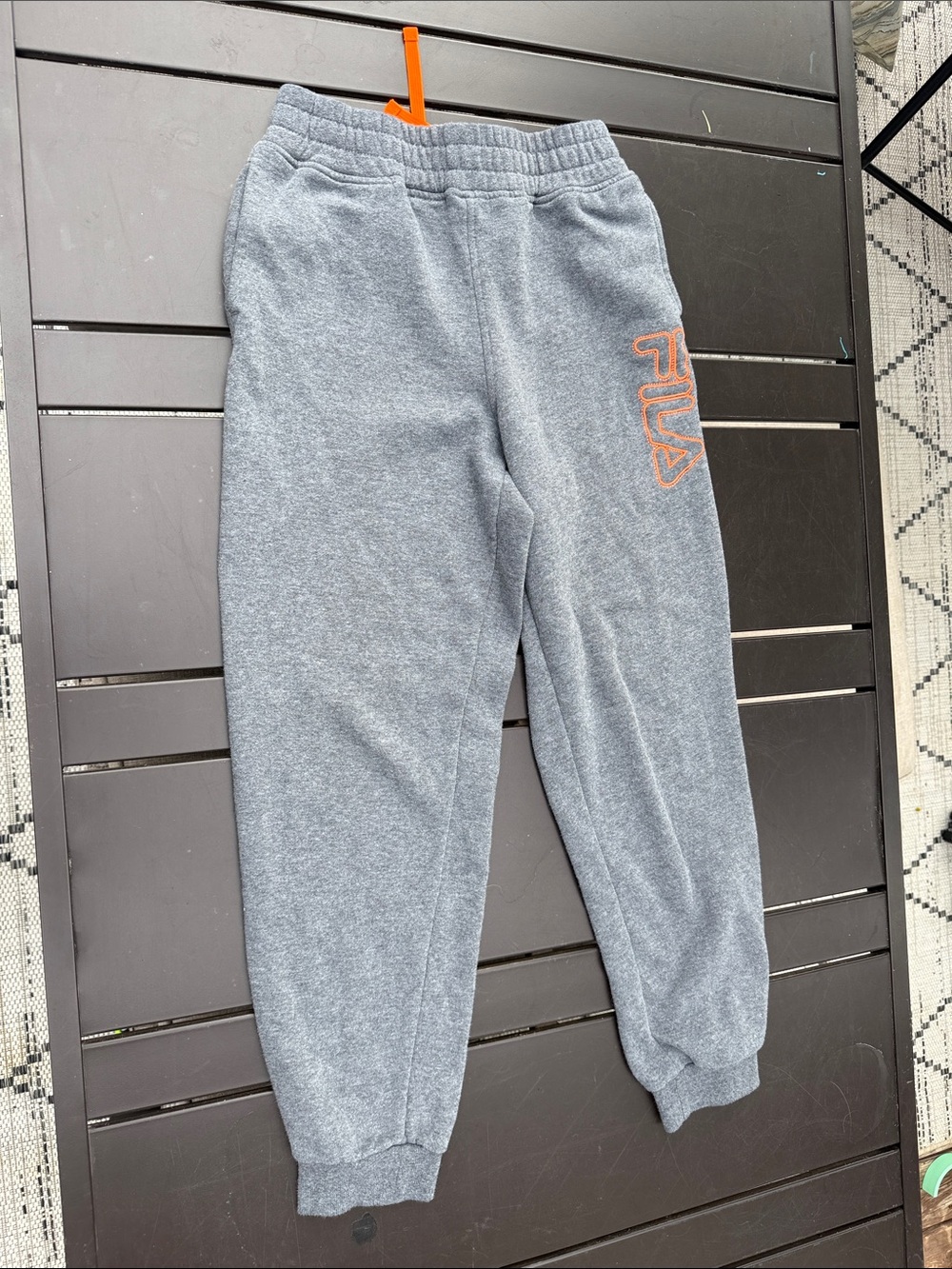 FILA Kids' Heather Gray Logo Sweatpants - Gray with Orange Accent 14/16 ladies S